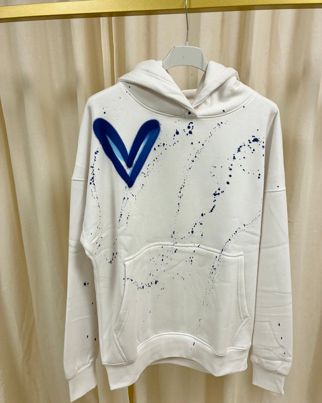 Royal Blue Hearts Spray Painted Hoodie Adults