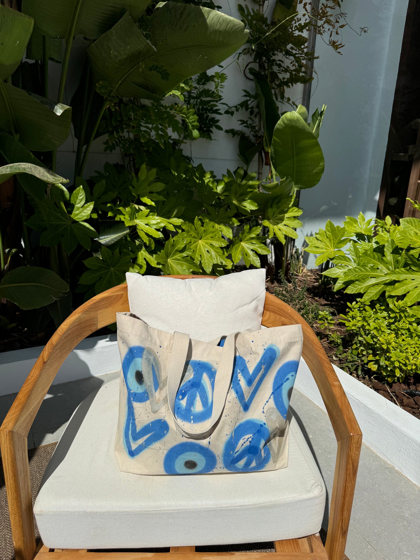 Evil Eye, Heart, Peace Sprayed Tote Bag