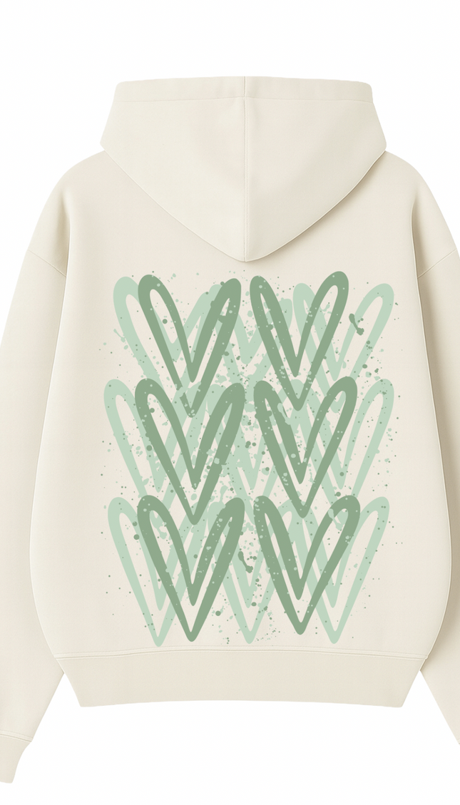 Sage Green Heart Printed Hoodie – additional view