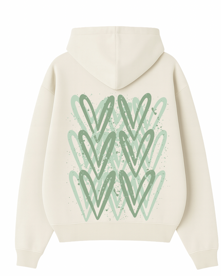 Sage Green Heart Printed Hoodie Adults