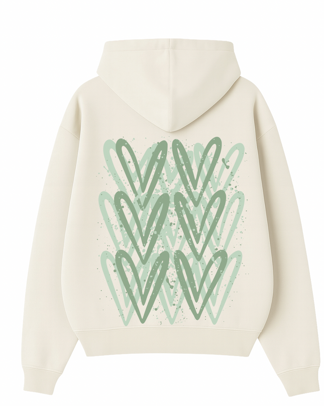 Sage Green Heart Printed Hoodie Kids