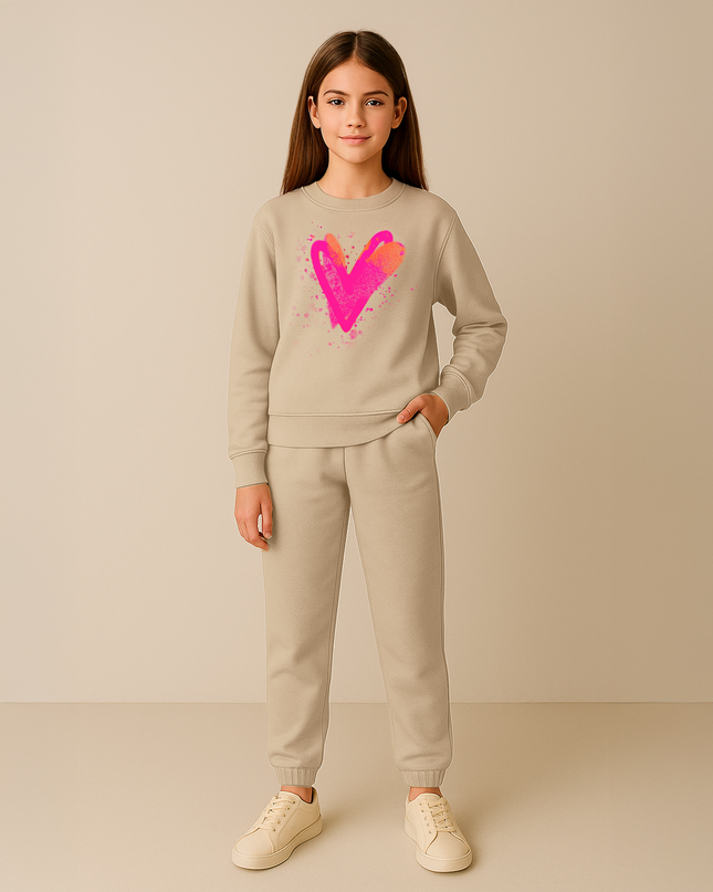 Neon Pink/Orange Scatter Hearts Printed Sweatshirt Tracksuit Kids