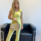 Lemon Ruched Straps Slinky Top & Wide Leg Trouser Co-ord