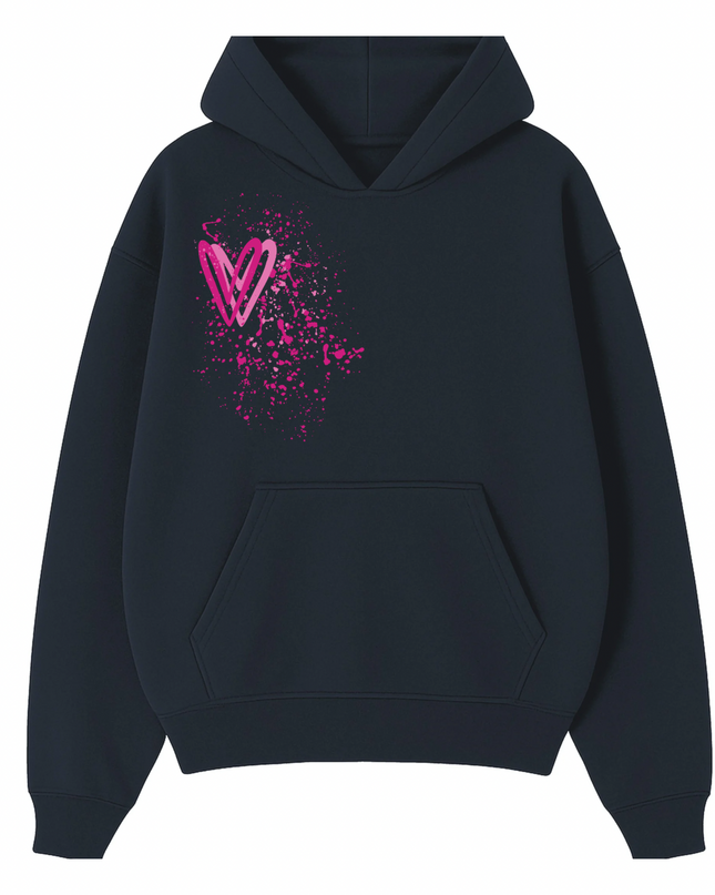 Hot Pink Heart Printed Hoodie Kids