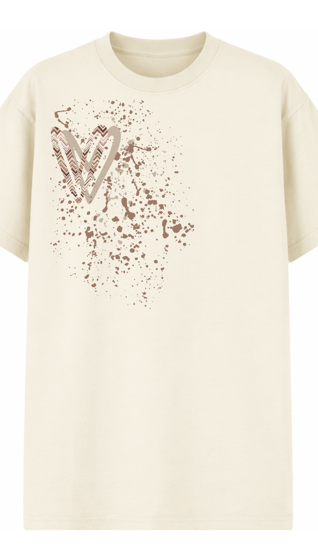 Beige Zig Zag Heart Printed T-shirt by Miss Runway – image 2