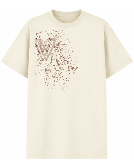 Beige Zig Zag Heart Printed T-shirt Adult