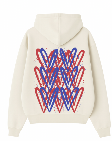 Red/Royal Heart Printed  Hoodie Kids