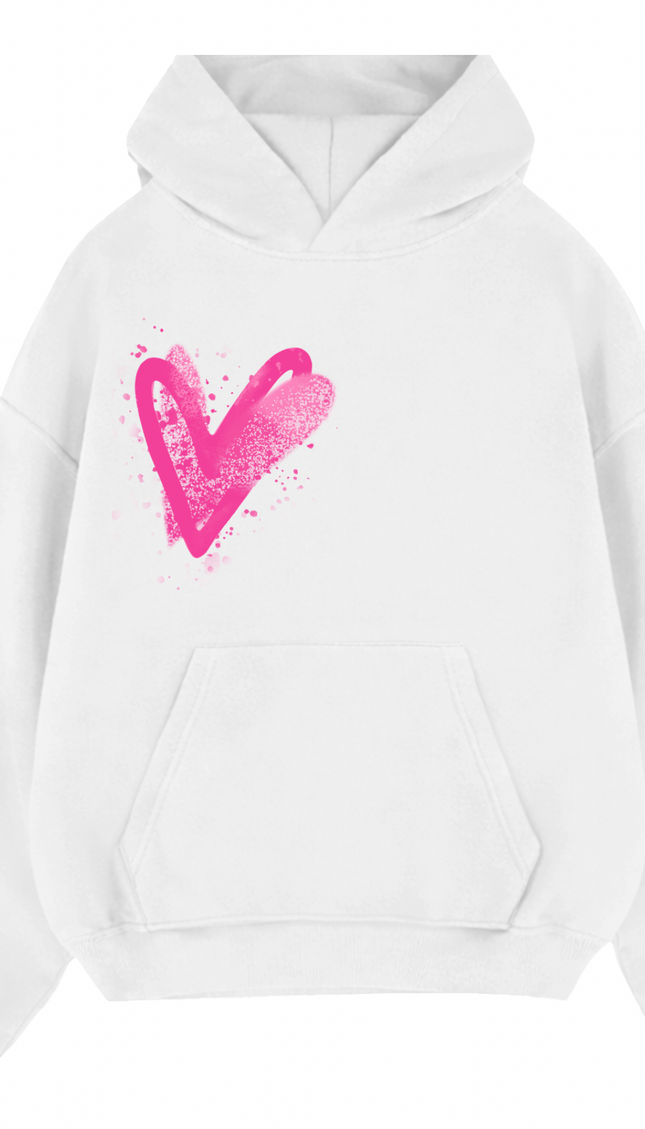 Hot Pink Scatter Heart Printed Hoodie – image 4