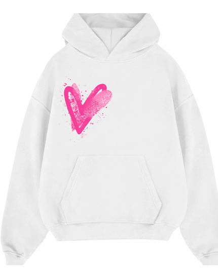 Hot Pink Scatter Heart Printed Hoodie Adults