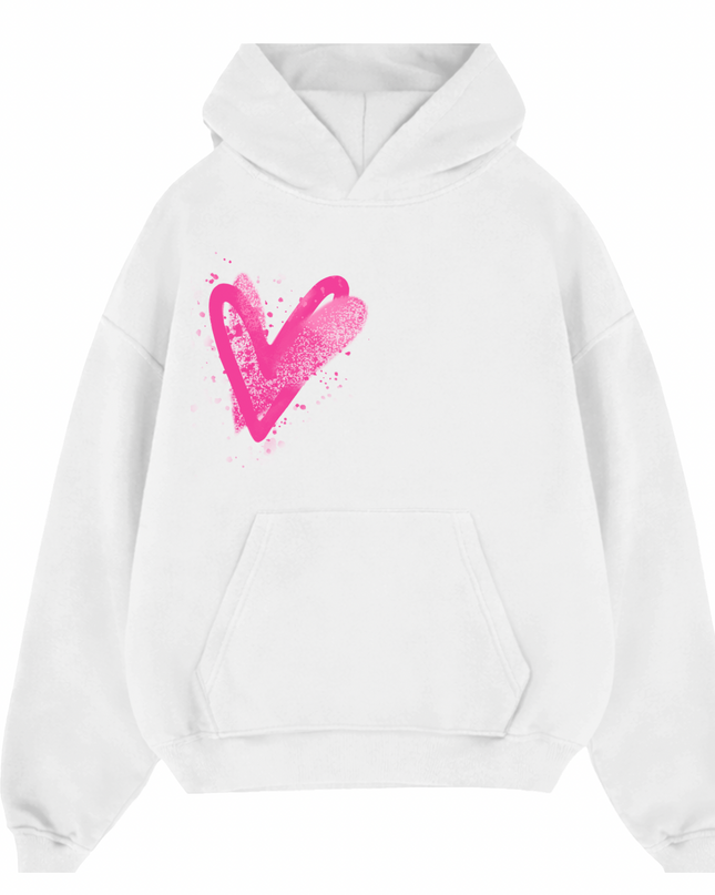 Hot Pink Scatter Heart Printed  Hoodie Kids