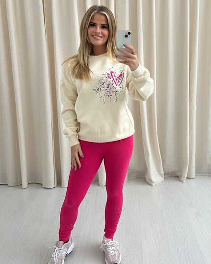 Multicoloured Leopard print Heart Printed Sweatshirt & Leggings Adults