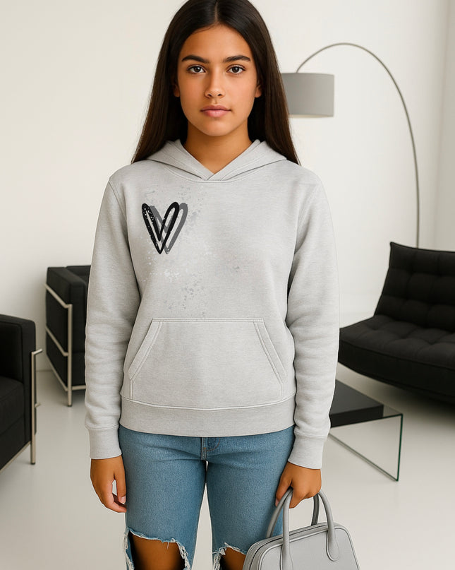 Dark Grey Heart Printed Hoodie