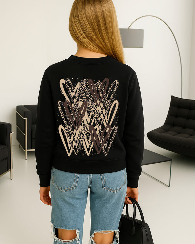 Brown Leopard Heart Printed Sweatshirt