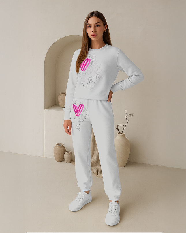 Hot Pink Hearts Printed Sweatshirt Tracksuit Kids