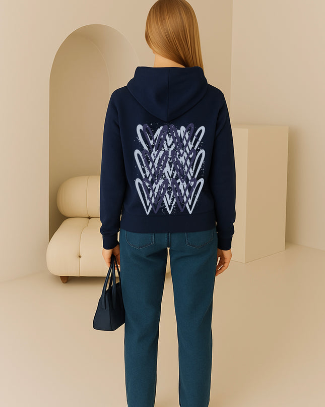 Navy Heart Printed Hoodie