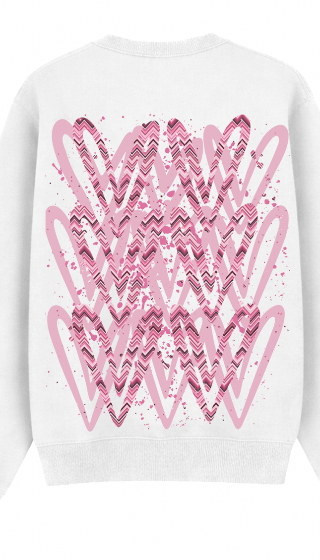 Pink Zig Zag graffiti heart sweatshirt with spray paint effect print – women's sweatshirt by Miss Runway