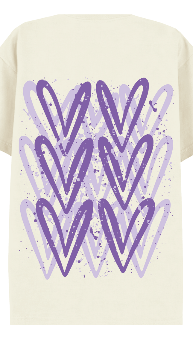Lilac graffiti heart T-shirt with spray paint effect print – women's T-shirt by Miss Runway