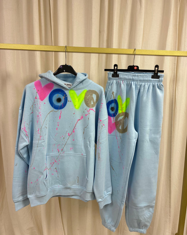 Neon heart, Gold Peace, Evil Eye Spray Painted Hooded Tracksuit Adult