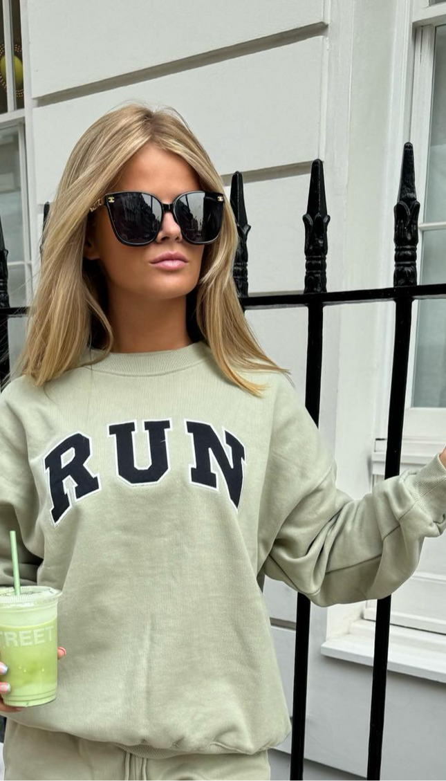 Run Appliqué 100% Cotton Sweatshirt Sage Green