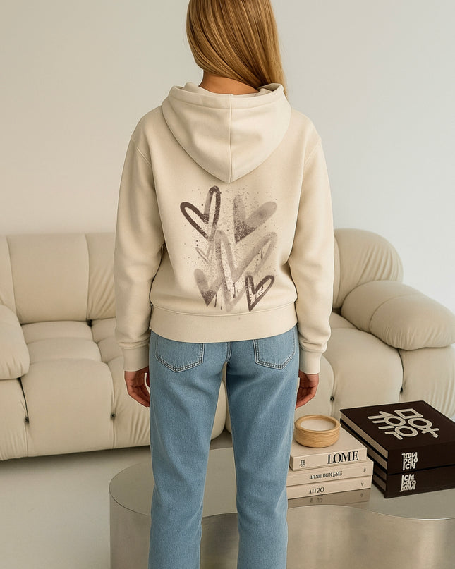Brown Scatter Hearts Printed Hoodie