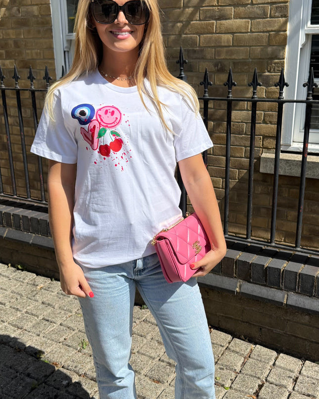 Cherry, Smiley, Evil Eye Printed T-shirt Adult