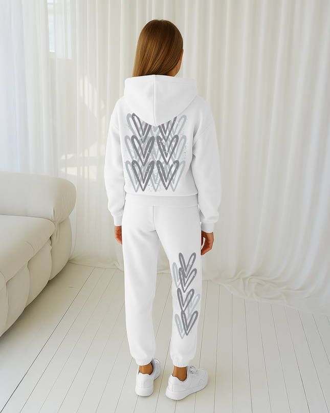 Grey Hearts Printed Hooded Tracksuit Kids