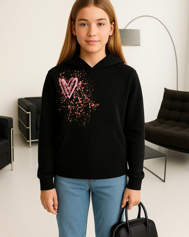 Coral Zig Zag Heart Printed Hoodie
