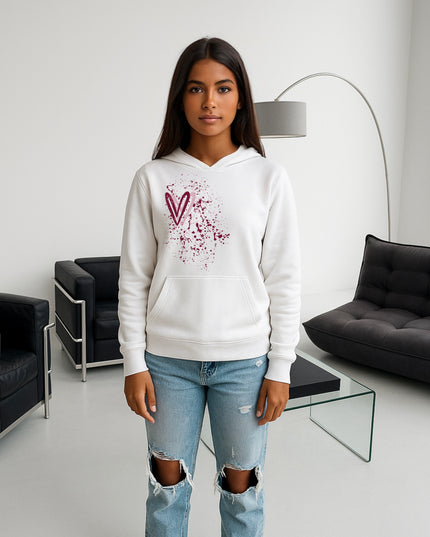 Burgundy Heart Printed Hoodie