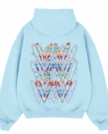 Multicoloured Zig Zag Heart Printed Hoodie Adults
