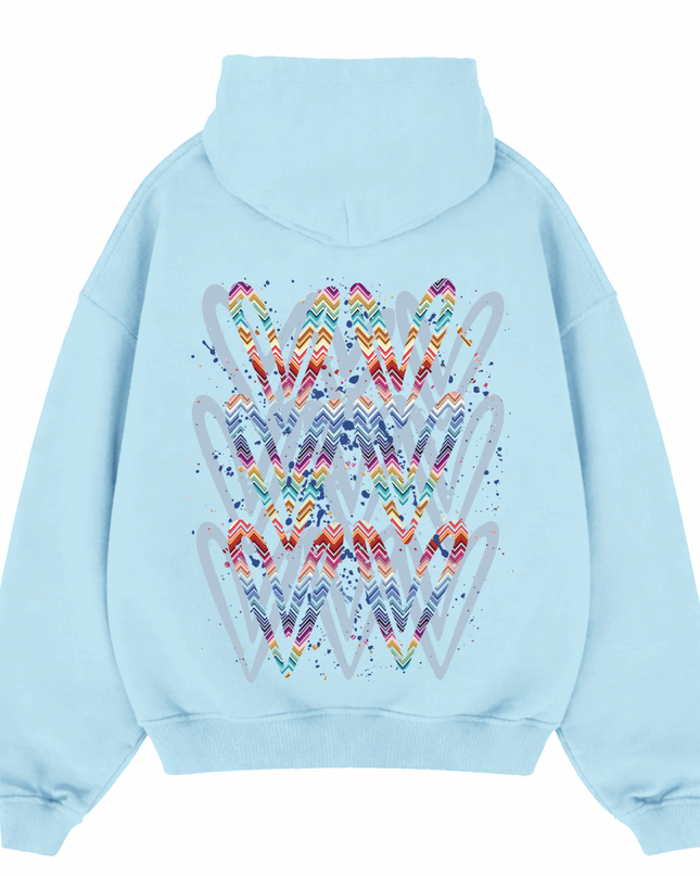 Multicoloured Zig Zag Heart Printed  Hoodie Kids