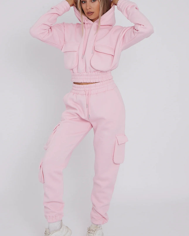 Cargo Pockets Fleece Tracksuit Pink