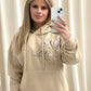 Brown Leopard Heart Graffiti Hoodie Beige