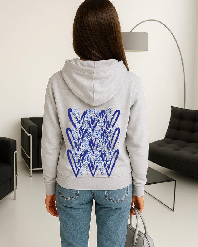 Royal Blue Zig Zag Heart Printed Hoodie