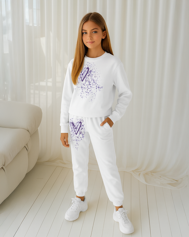 Lilac Zig Zag Hearts Printed Sweatshirt Tracksuit Kids