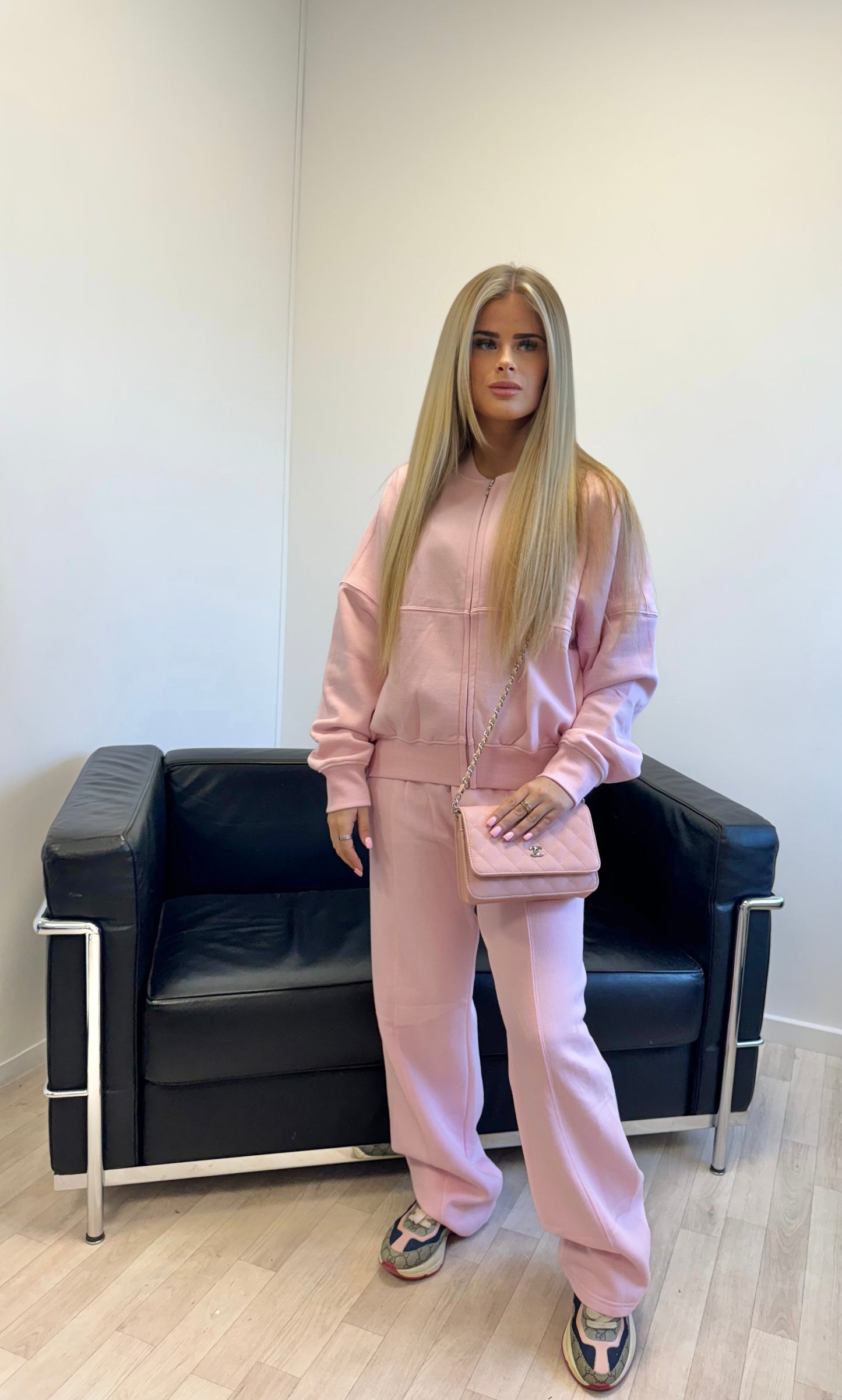 Pink Oversized Bomber Style Fleece Zipper Co-ord