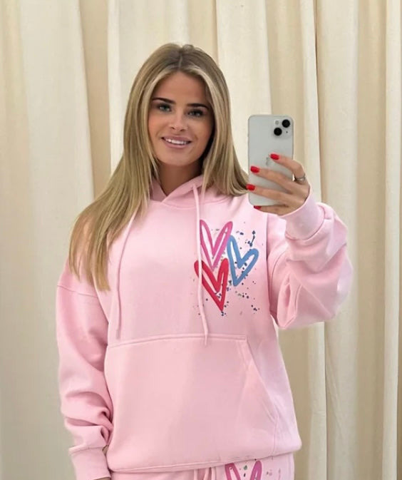 Miss Runway Multicoloured Heart Printed Hoodie Adults