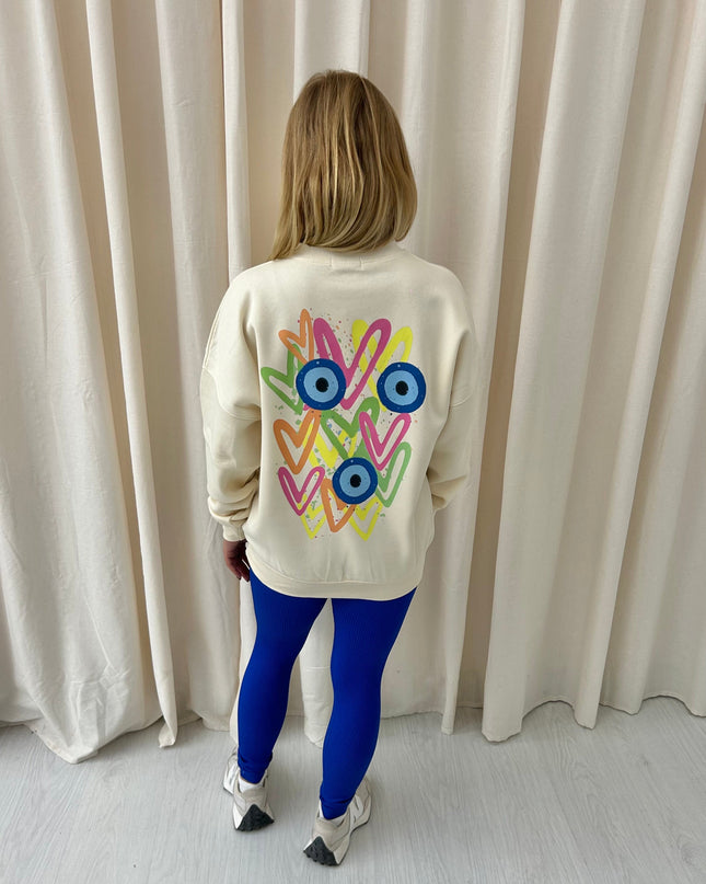 Neon Heart Evil Eye Printed Sweatshirt & Leggings Adults