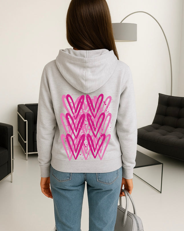 Hot Pink Heart Printed Hoodie