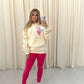 Miss Runway Multicolour Heart Graffiti Ruched Hoodie And Legging Set Cream