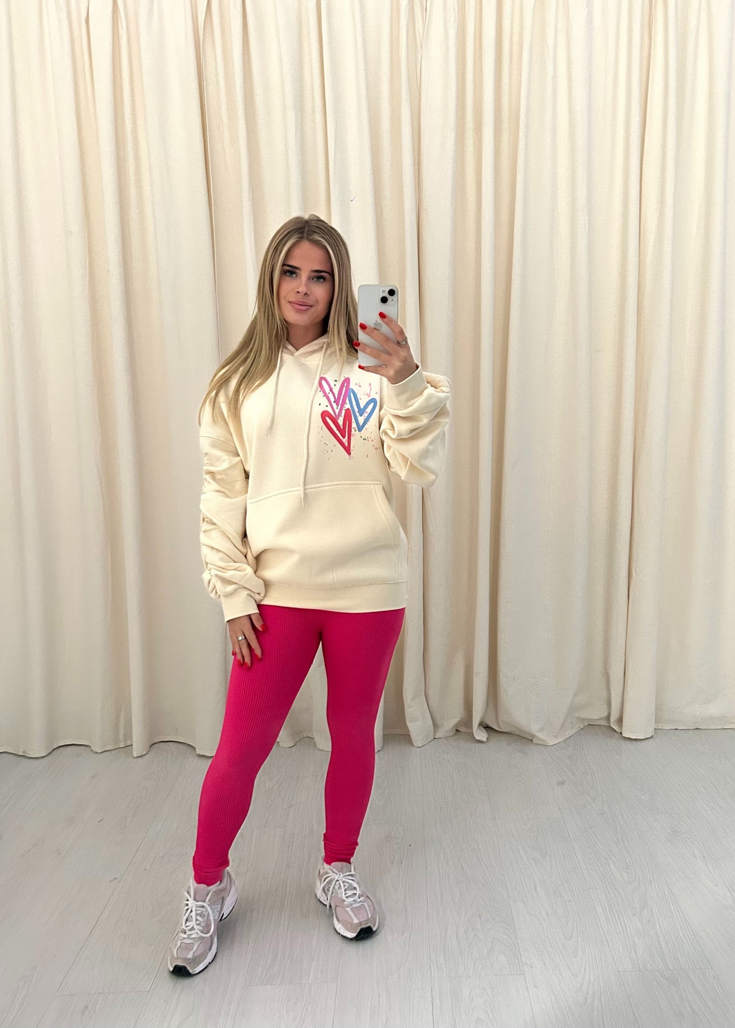 Miss Runway Multicolour Heart Graffiti Ruched Hoodie And Legging Set Cream