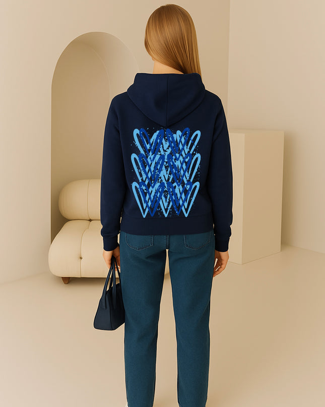 Royal Blue Heart Printed Hoodie
