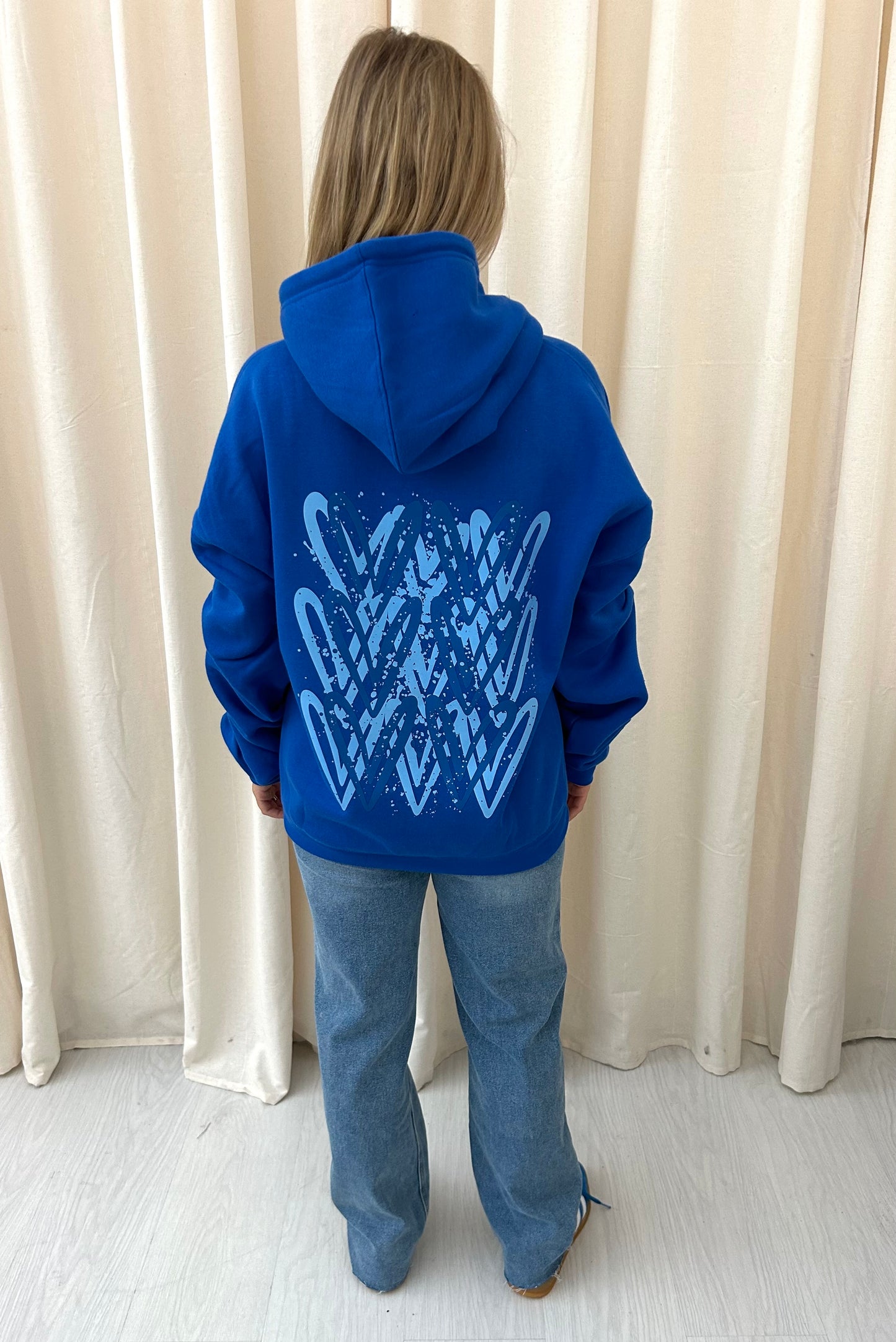 Blue Heart Graffiti Ruched Hoodie Royal Blue