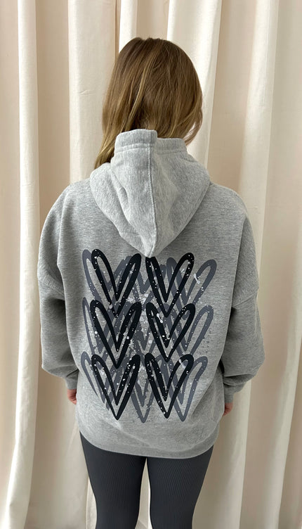 Dark Grey Heart Graffiti Hoodie Grey