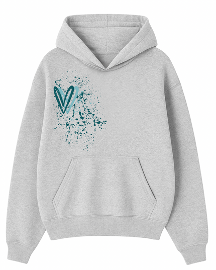 Teal Heart Printed Hoodie Kids