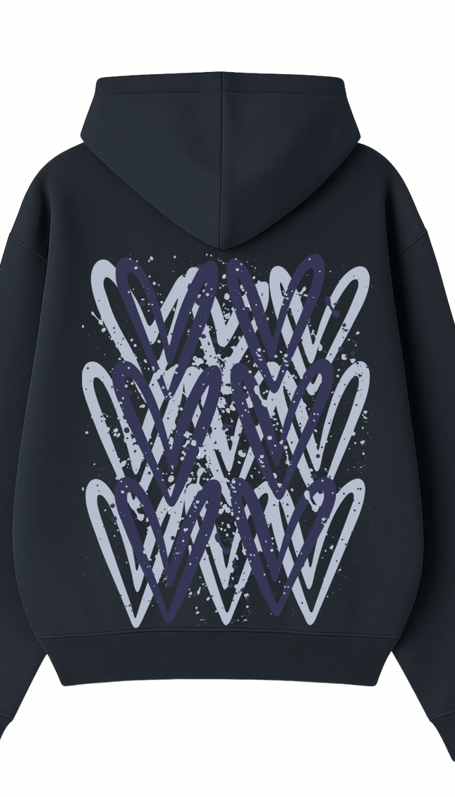 Navy Blue graffiti heart hoodie with spray paint effect print – women's hoodie by Miss Runway
