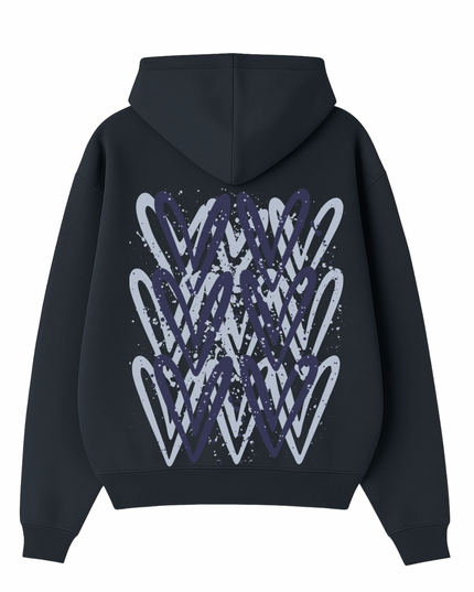 Navy Blue Heart Printed Hoodie Adults