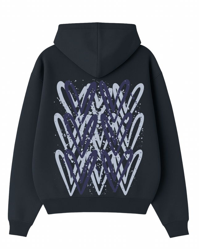 Navy Blue Heart Printed Hoodie Adults