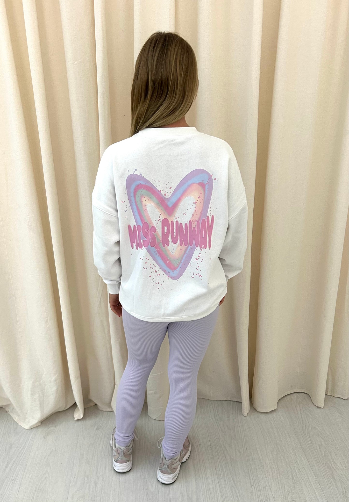 Miss Runway Pastel Heart Graffiti Sweatshirt Legging Set White