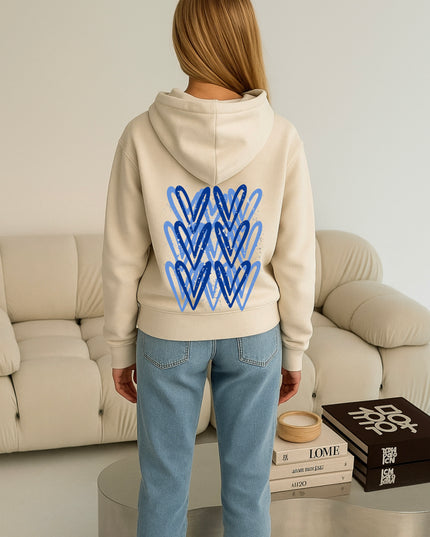 Royal Blue/Silver Heart Printed Hoodie