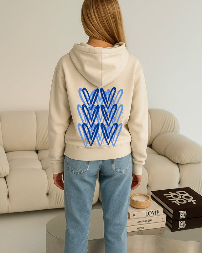 Royal Blue/Silver Heart Printed Hoodie